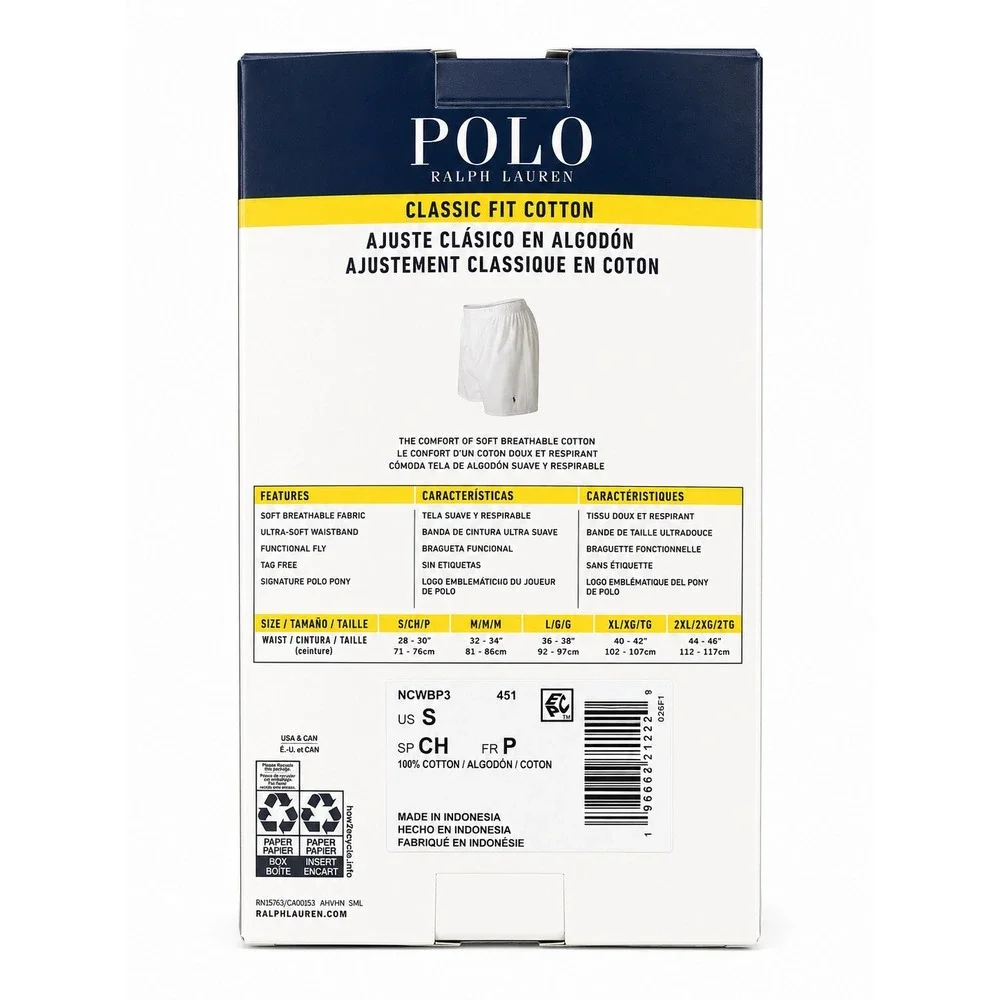 Polo Ralph Lauren Woven Boxer Men S Blue Yellow 3-Pack Classic Fit NCWBP3 Cotton